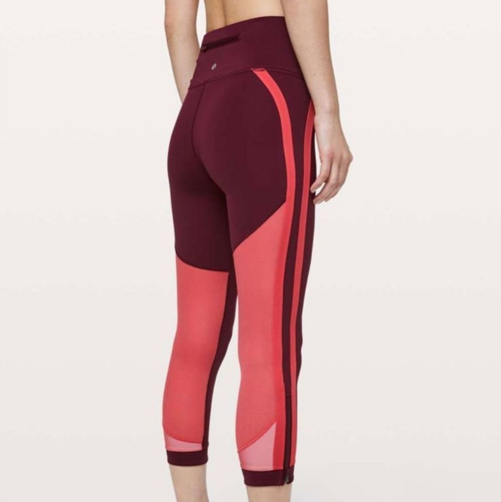 LIKE NEW Lululemon athletica Zip The Line Crop 23" Deep Ruby/Poppy Coral